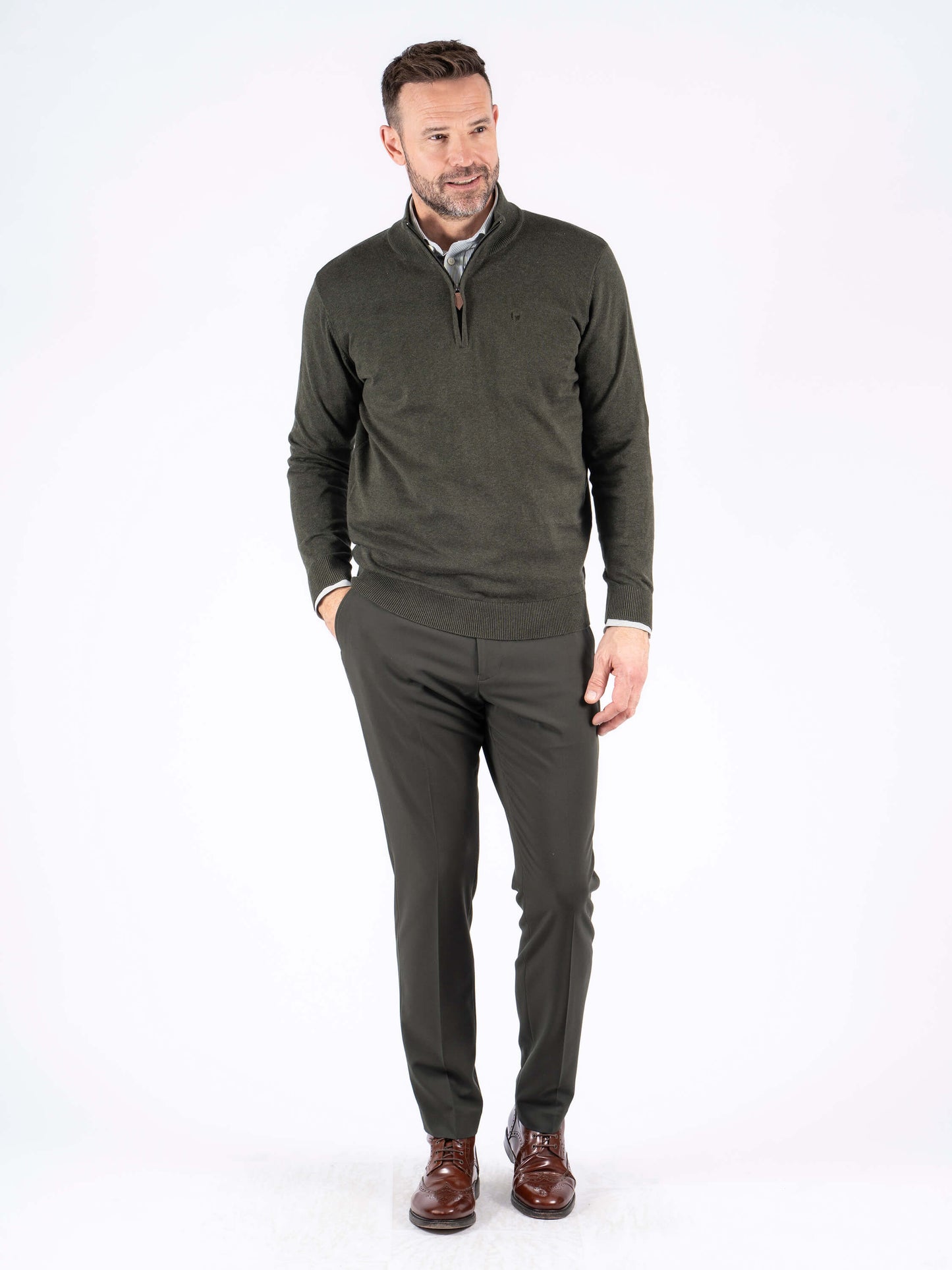 Malcom Zip Knitwear - Old Green Melange