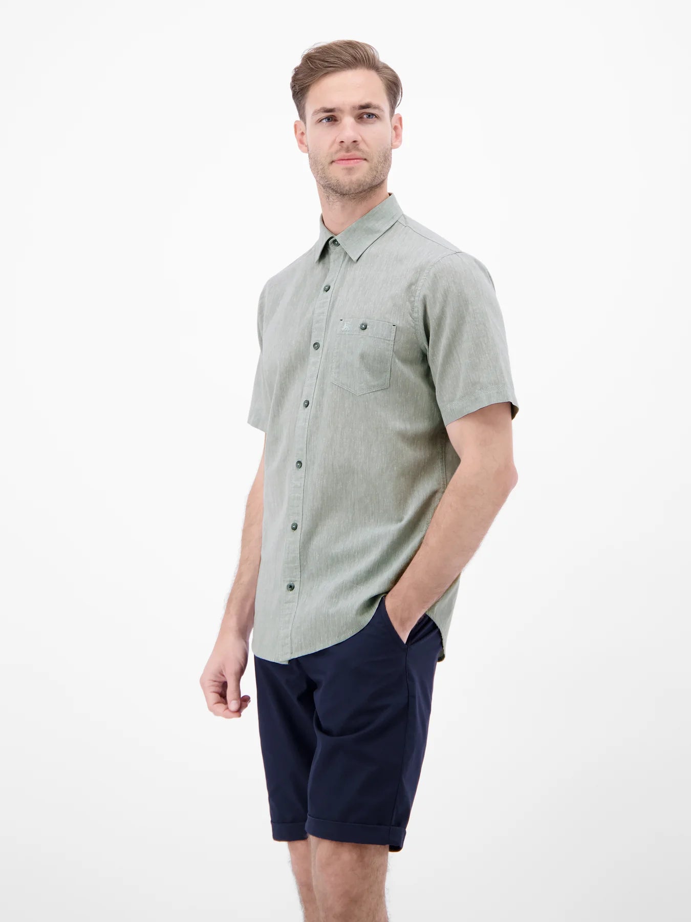 Lerros Cotton & Linen Blend SS Shirt - Storm Grey