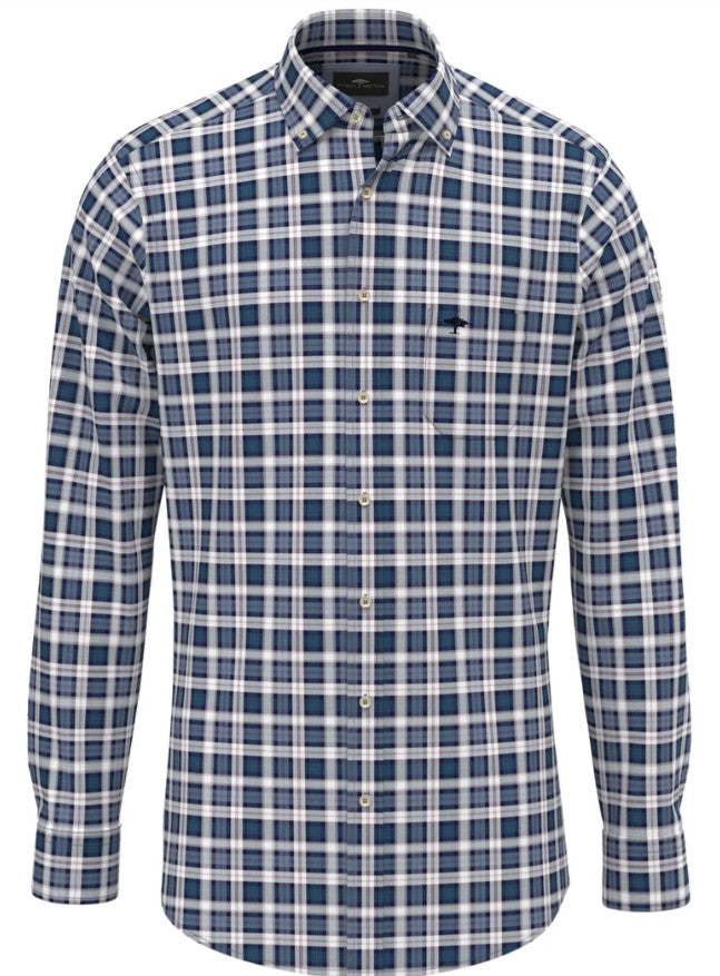 Plaid cotton shirt with button-down collar and long sleeves