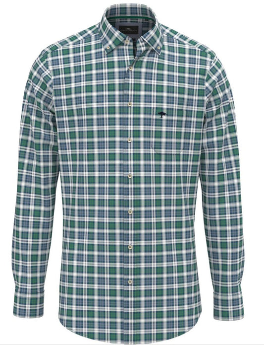 Plaid cotton shirt with button-down collar and long sleeves