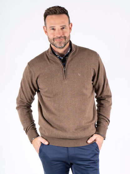Malcom Zip Knitwear - Mid Brown