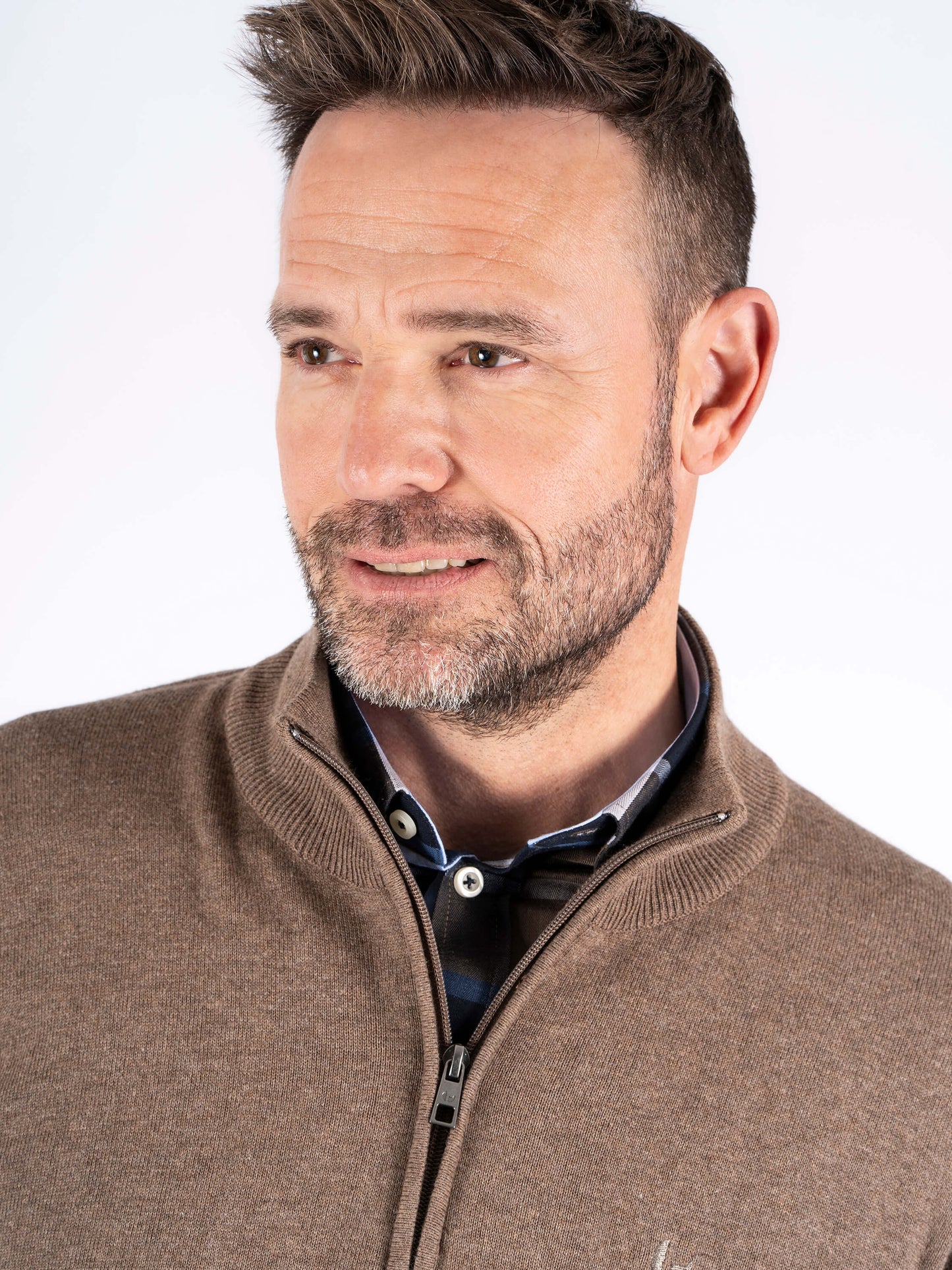 Malcom Zip Knitwear - Mid Brown