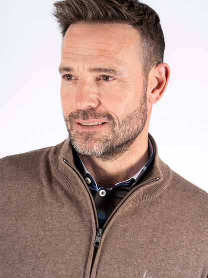 Malcom Zip Knitwear - Mid Brown