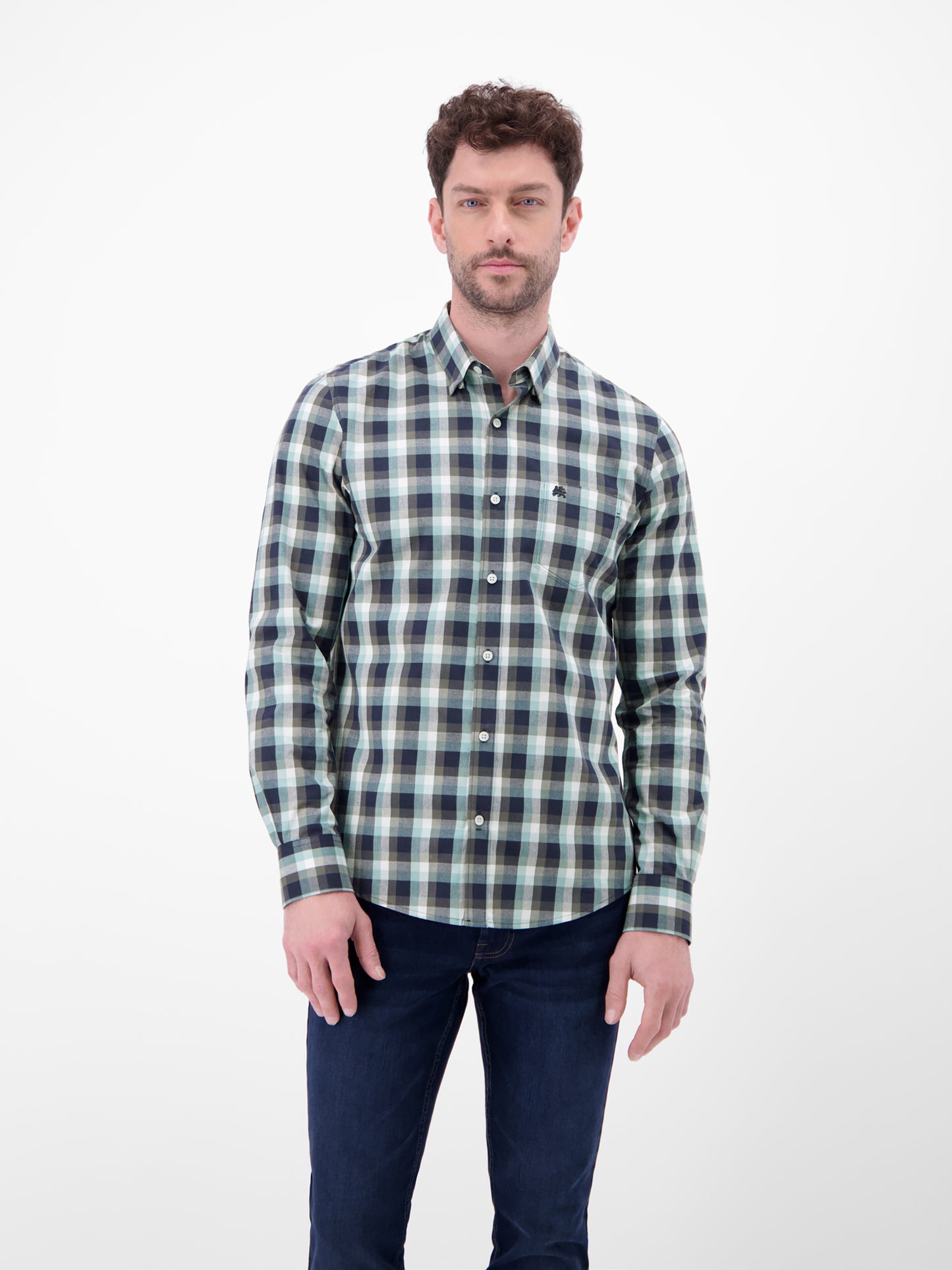 Lerros Check Poplin Long Sleeve Shirt - Basalt Grey