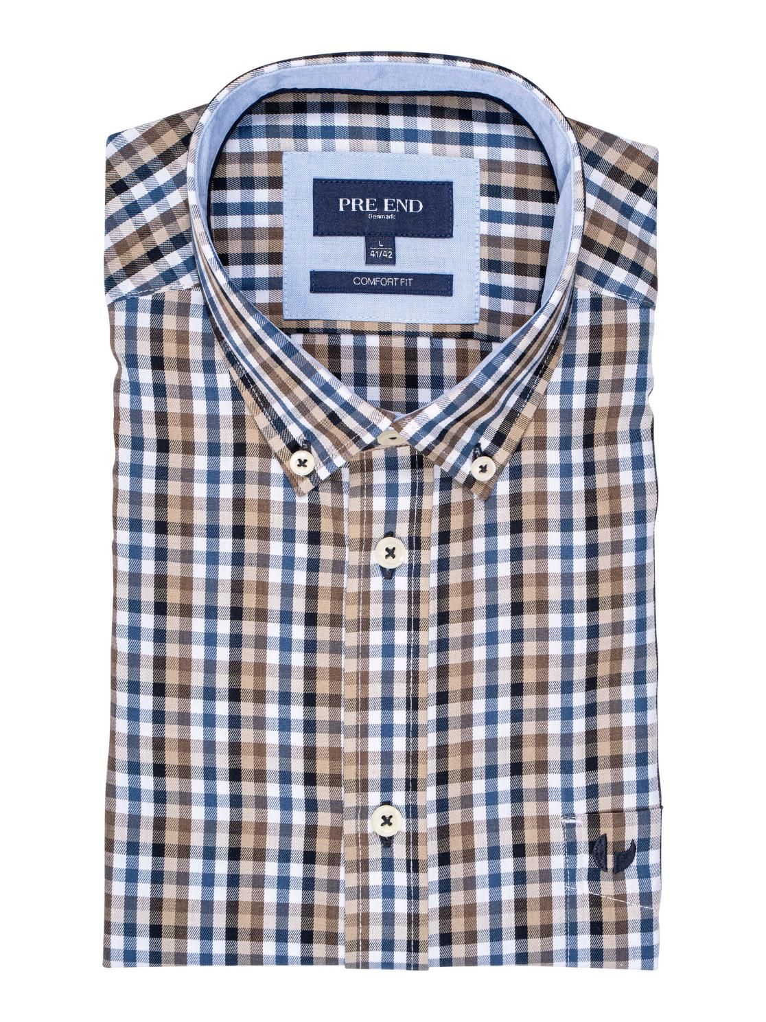 Rome Long Sleeve Check Pattern Shirt - Mid Brown