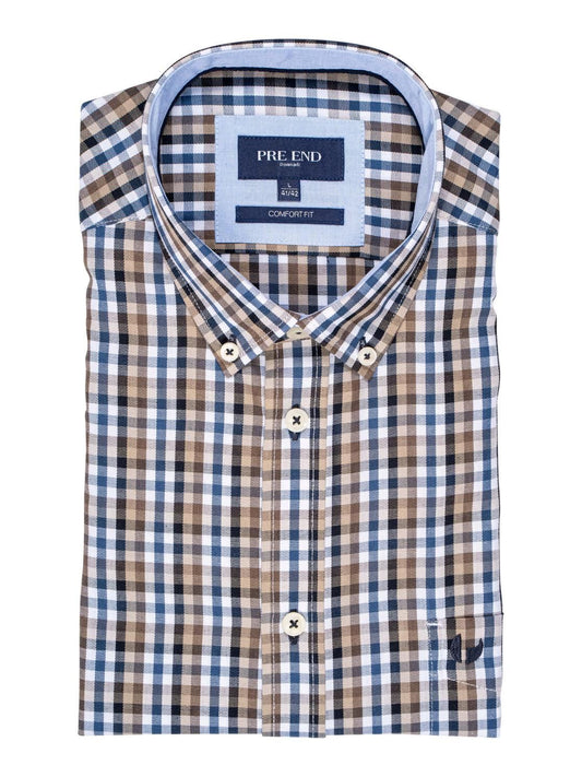 Rome Long Sleeve Check Pattern Shirt - Mid Brown