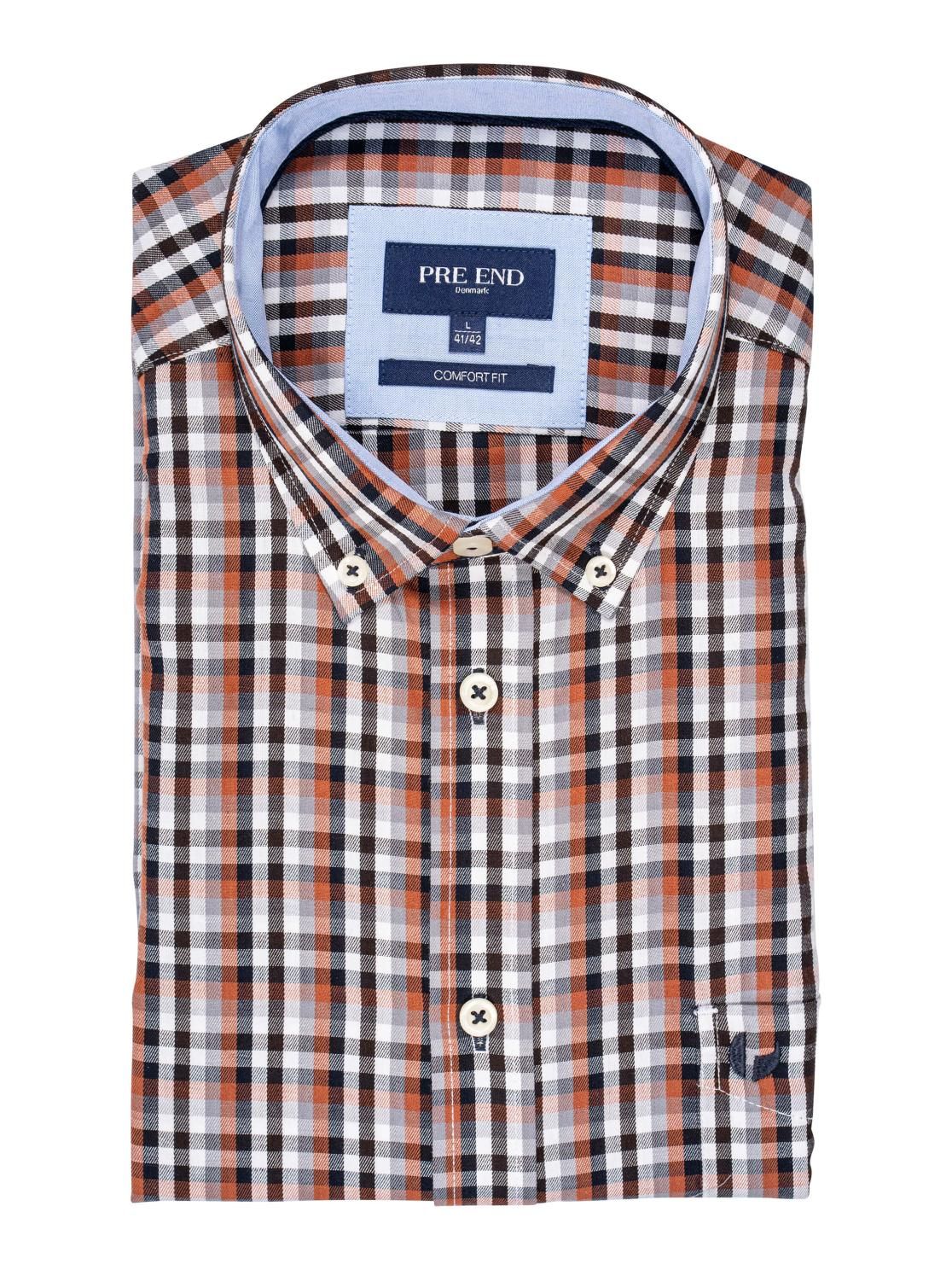Rome Long Sleeve Check Pattern Shirt - Copper Brown
