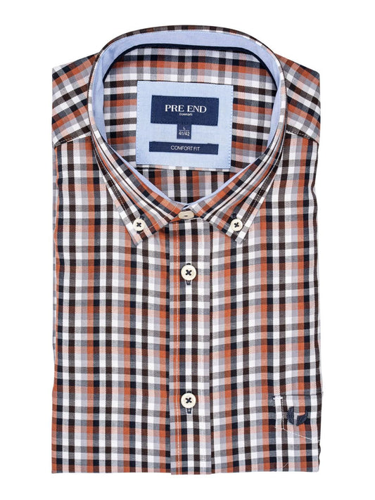 Rome Long Sleeve Check Pattern Shirt - Copper Brown