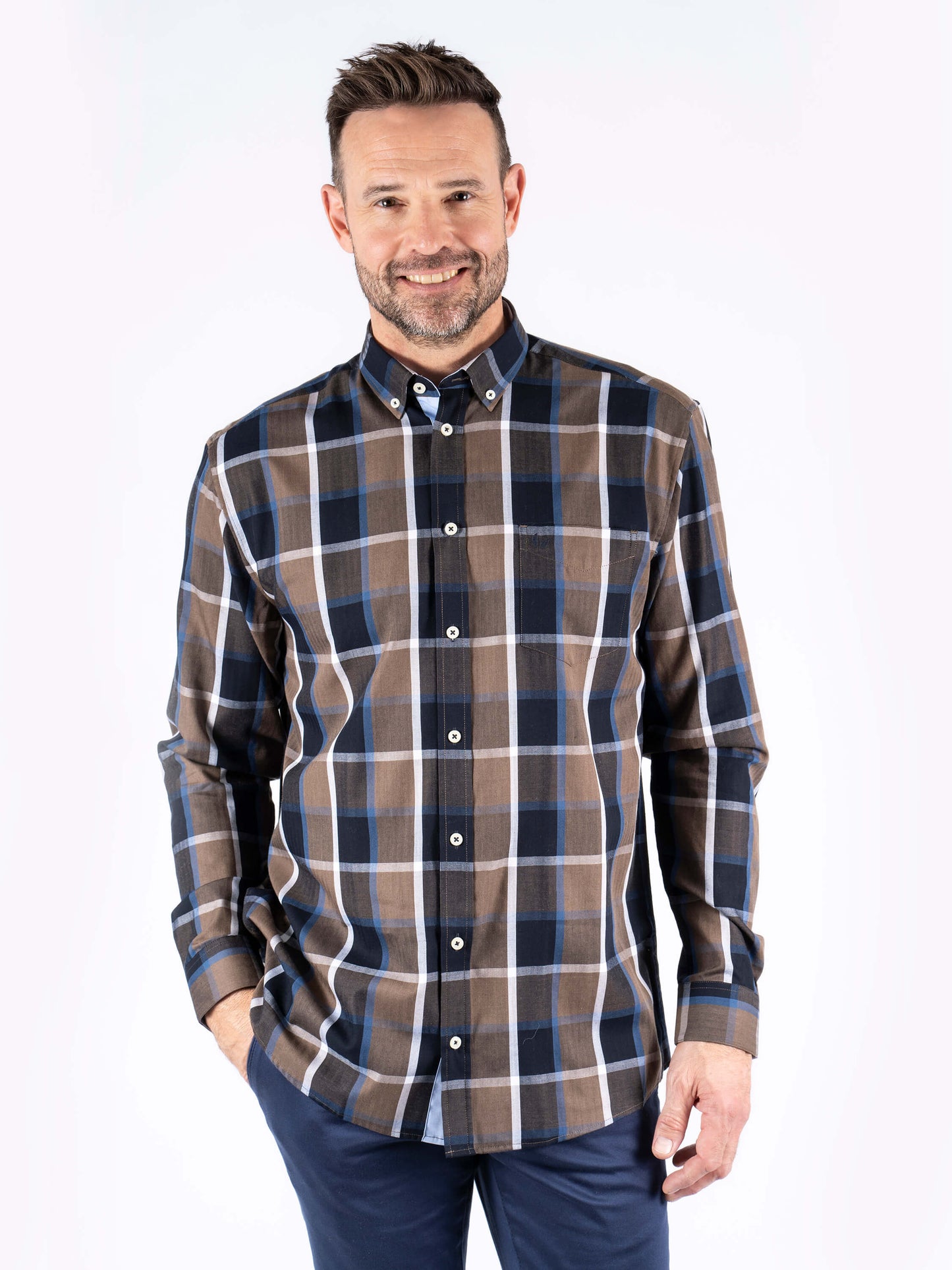 Rome Long Sleeve Check Pattern Shirt - Dark Navy