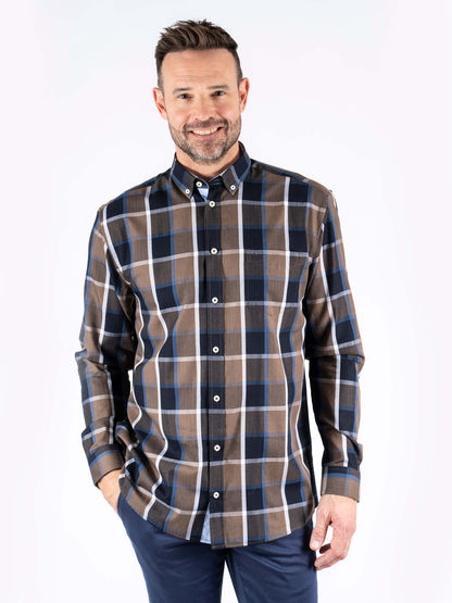 Rome Long Sleeve Check Pattern Shirt - Dark Navy
