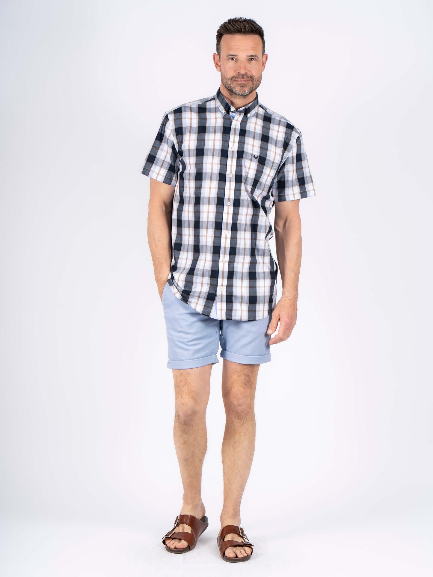 Rome Short Sleeve Check Shirt - Blue
