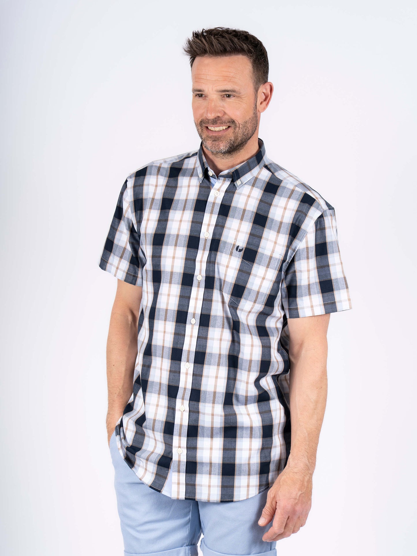 Rome Short Sleeve Check Shirt - Blue