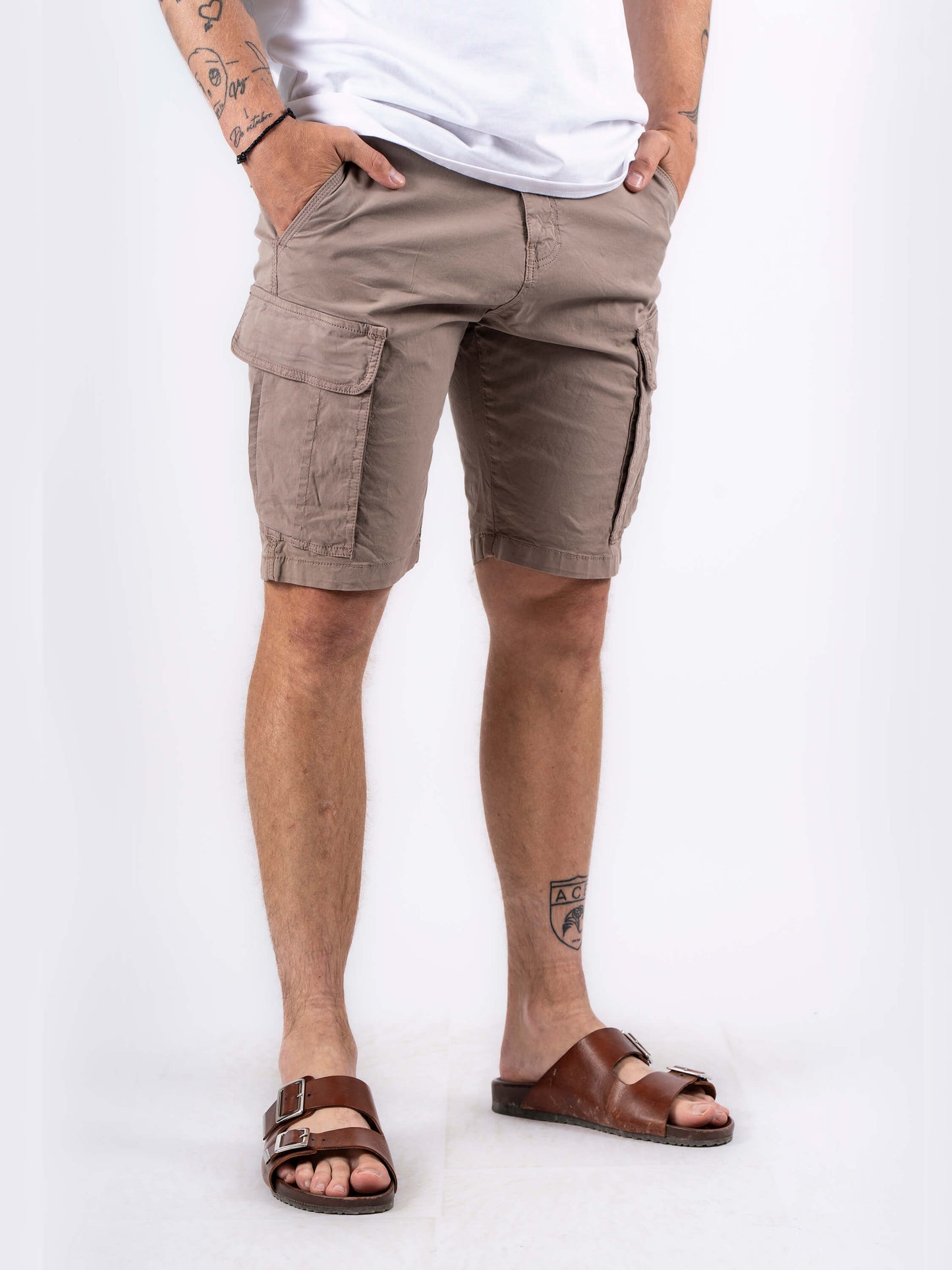 Allan Pattern Cargo Bermuda Shorts - Stone
