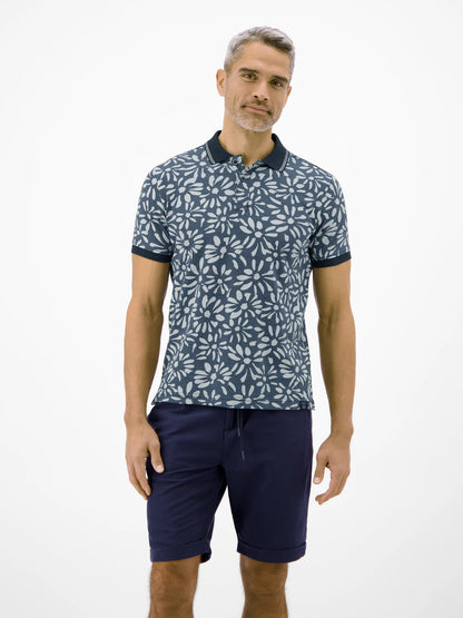 Floral Print Polo Shirt - Classic Navy Lerros