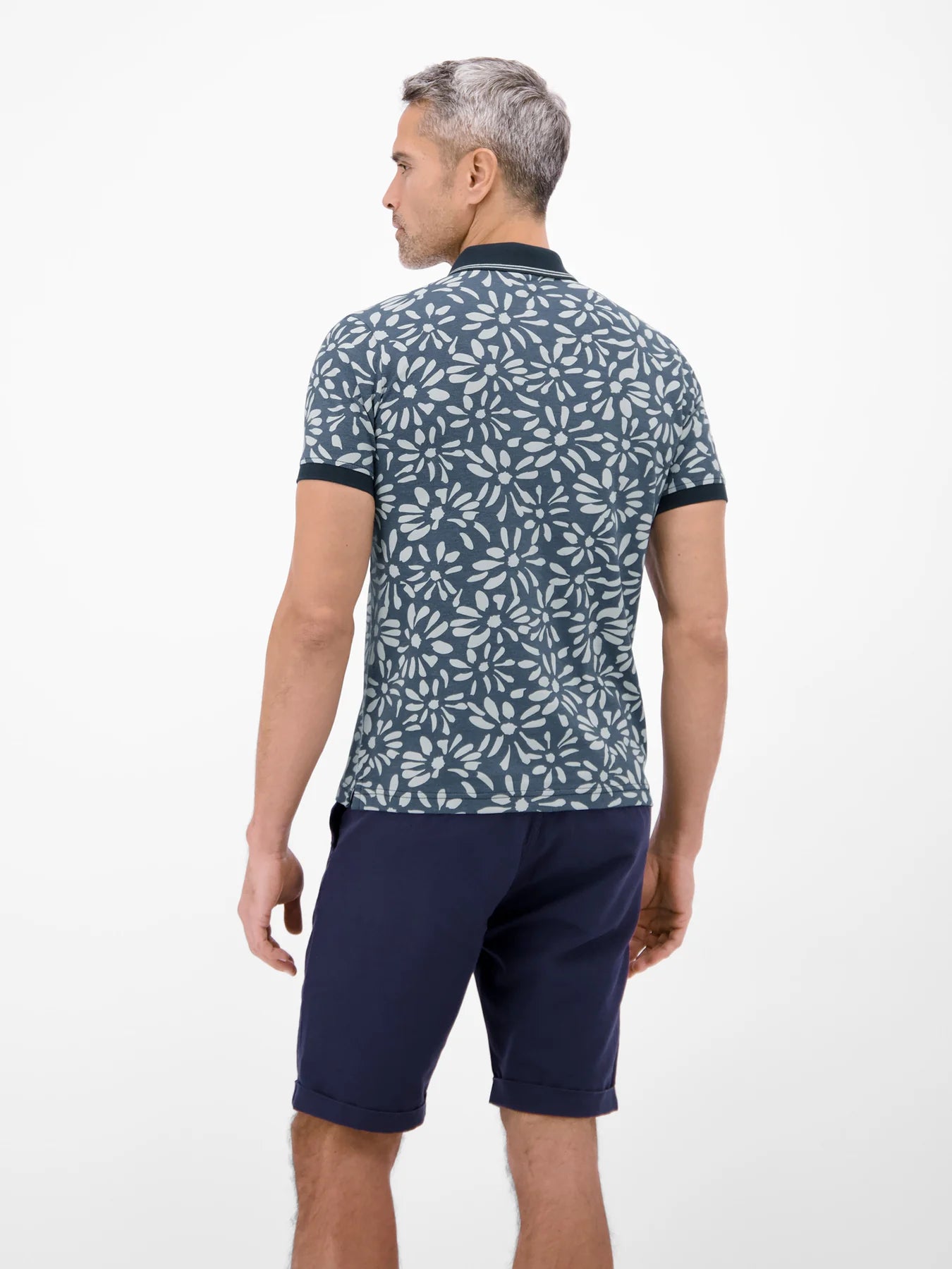 Floral Print Polo Shirt - Classic Navy Lerros