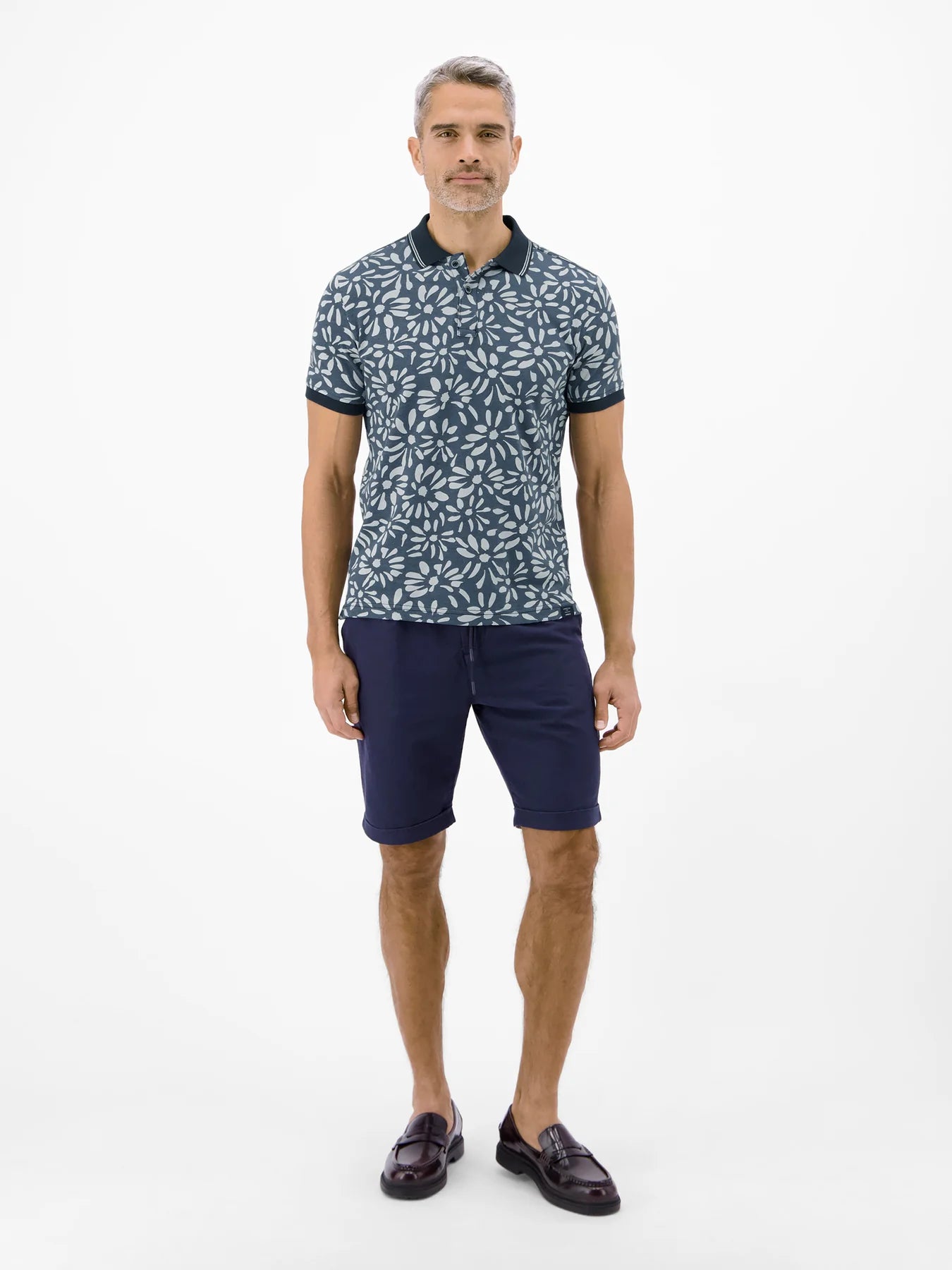 Floral Print Polo Shirt - Classic Navy Lerros
