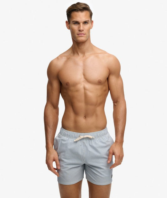 Seer Sucker 15-inch Swim Shorts - Rice White/Light Blue
