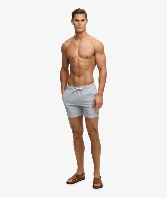 Seer Sucker 15-inch Swim Shorts - Rice White/Light Blue