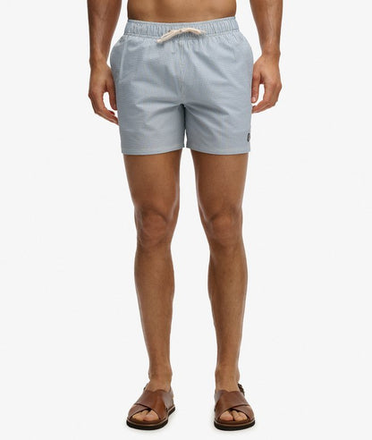 Seer Sucker 15-inch Swim Shorts - Rice White/Light Blue