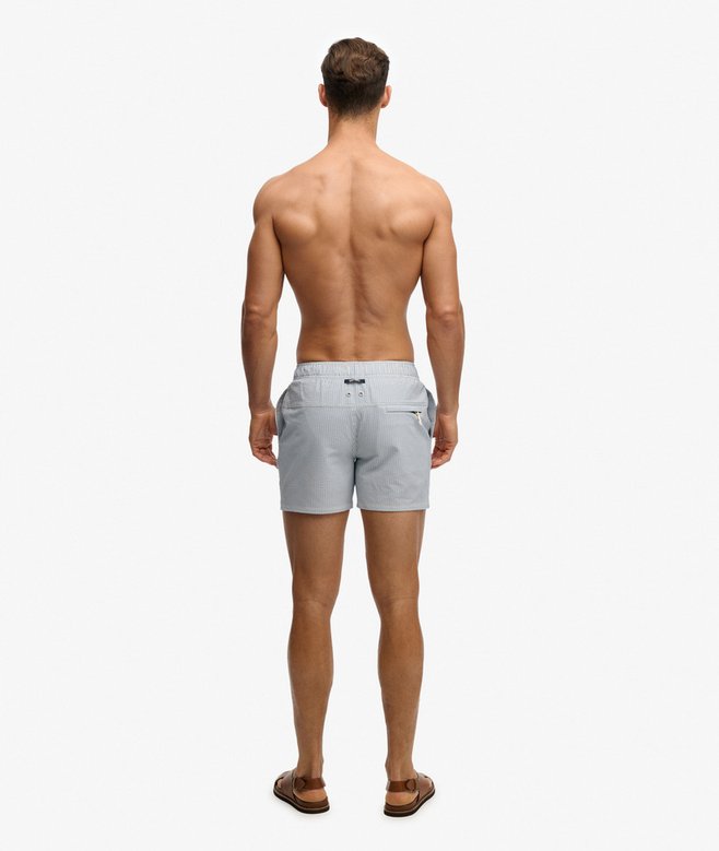 Seer Sucker 15-inch Swim Shorts - Rice White/Light Blue