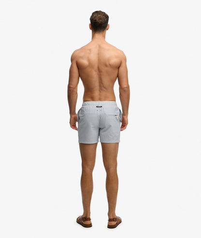 Seer Sucker 15-inch Swim Shorts - Rice White/Light Blue