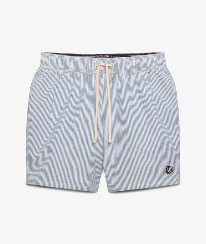 Seer Sucker 15-inch Swim Shorts - Rice White/Light Blue