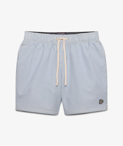 Seer Sucker 15-inch Swim Shorts - Rice White/Light Blue