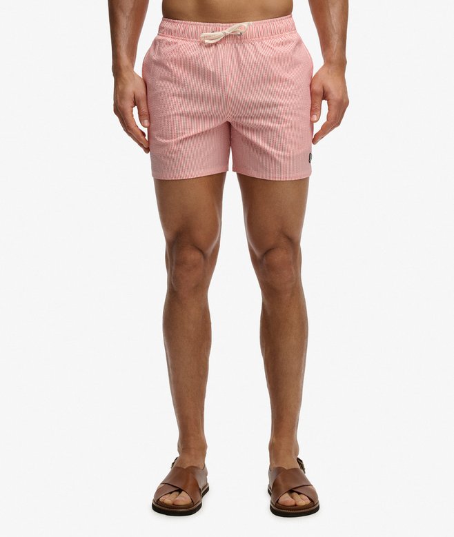 Seer Sucker 15-inch Swim Shorts - Coral & White