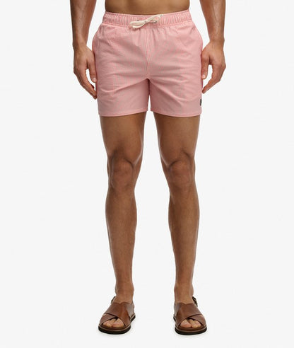 Seer Sucker 15-inch Swim Shorts - Coral & White