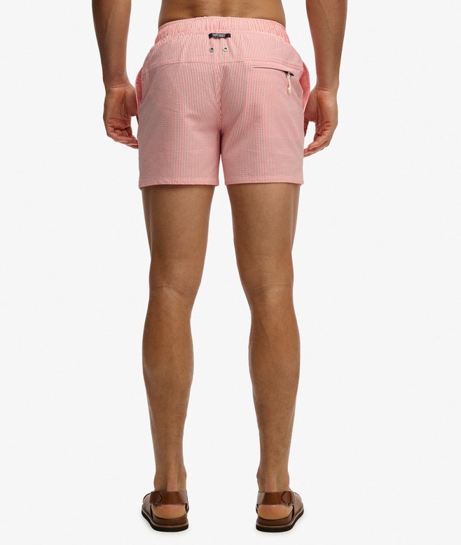 Seer Sucker 15-inch Swim Shorts - Coral & White