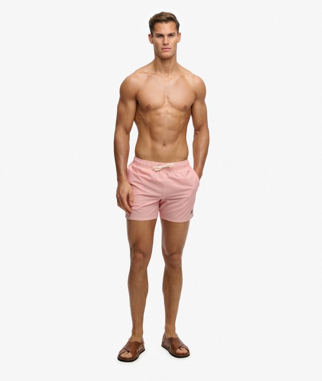 Seer Sucker 15-inch Swim Shorts - Coral & White