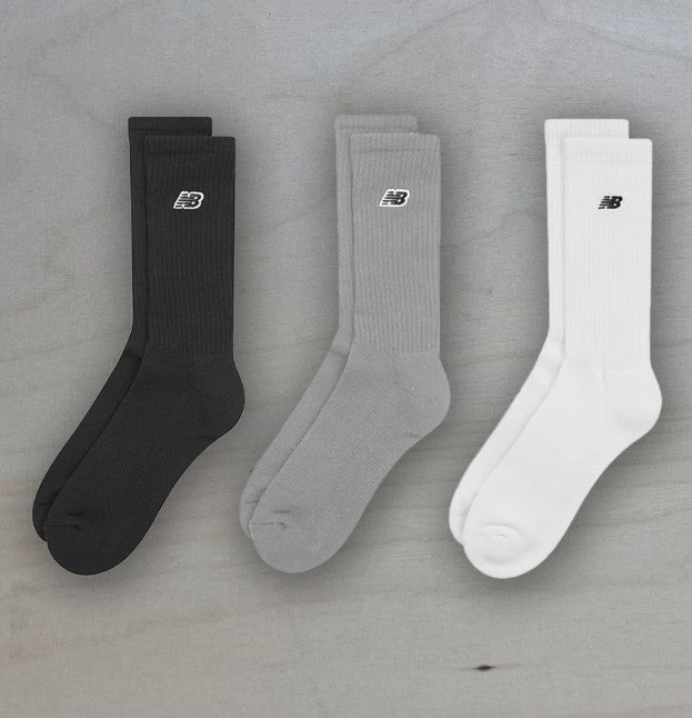 New Balance Patch Logo Crew Sock 3-Pack White/Grey/Black
