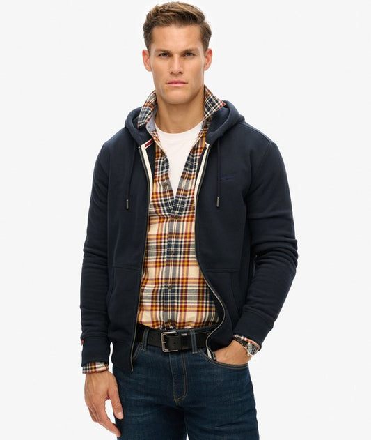 Essential Logo Half Brushed Zip Hoodie - Eclipse Navy