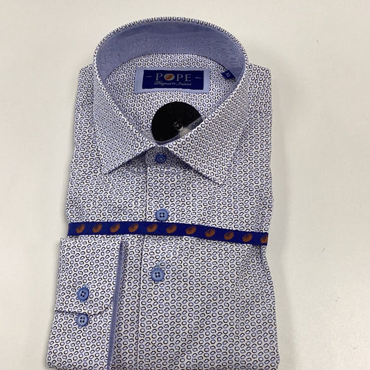 Pattern Shirt with Blue Inlay Collar