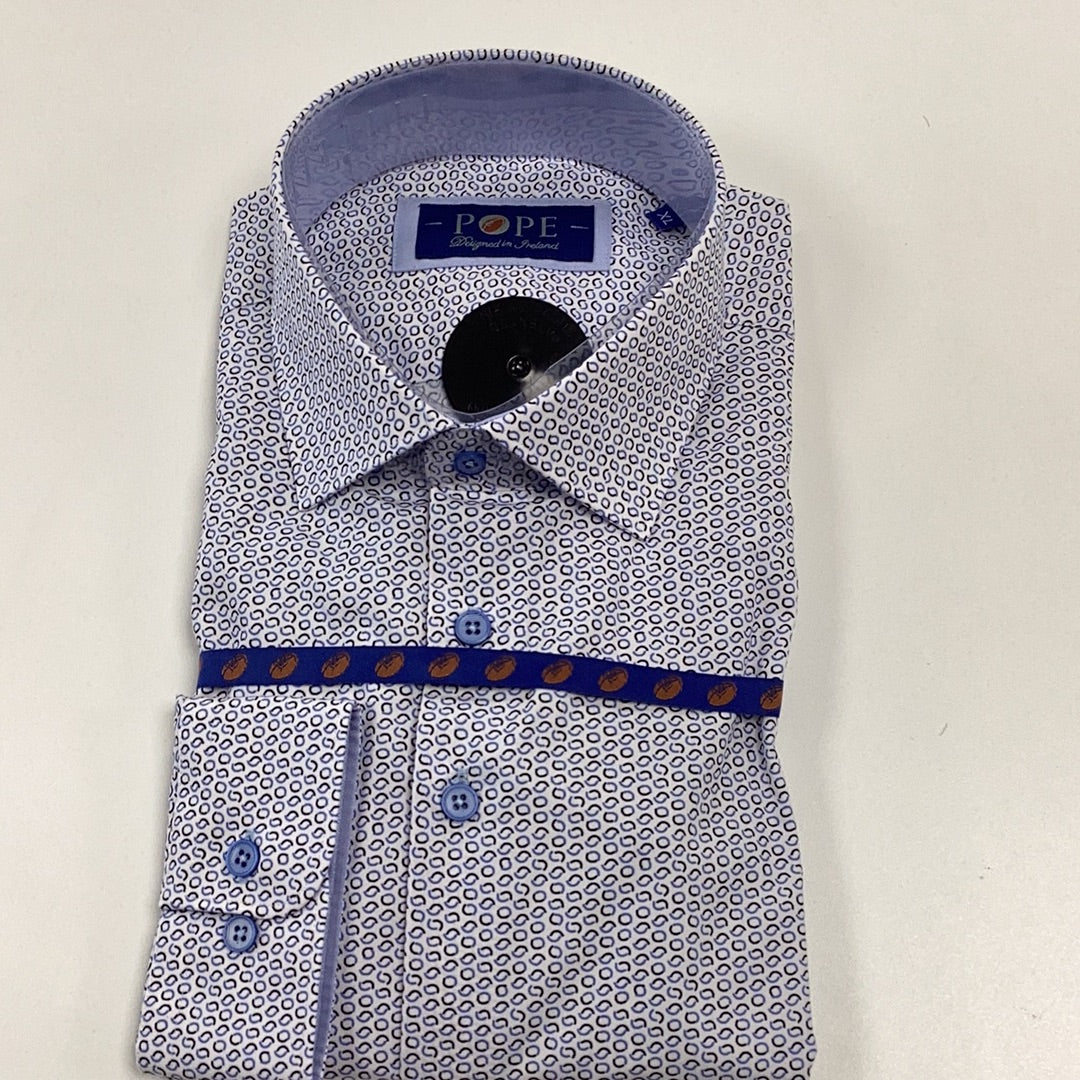 Pattern Shirt with Blue Inlay Collar