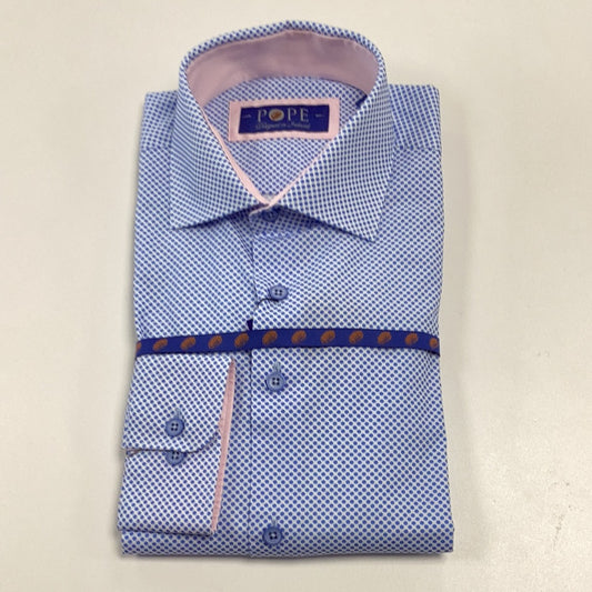 Blue Dotted Shirt with Pink Inlay Collar