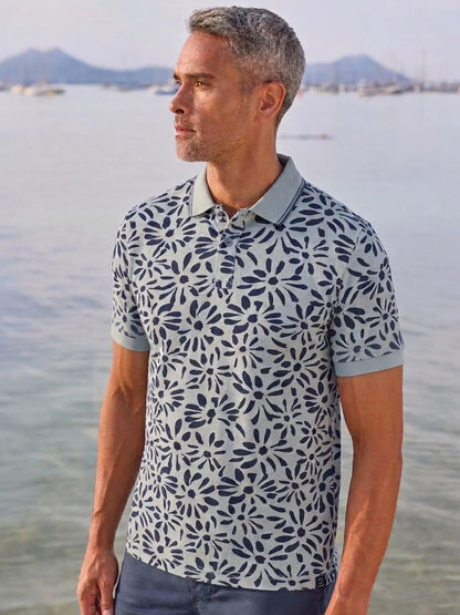 Floral Polo Shirt - Storm Grey Lerros