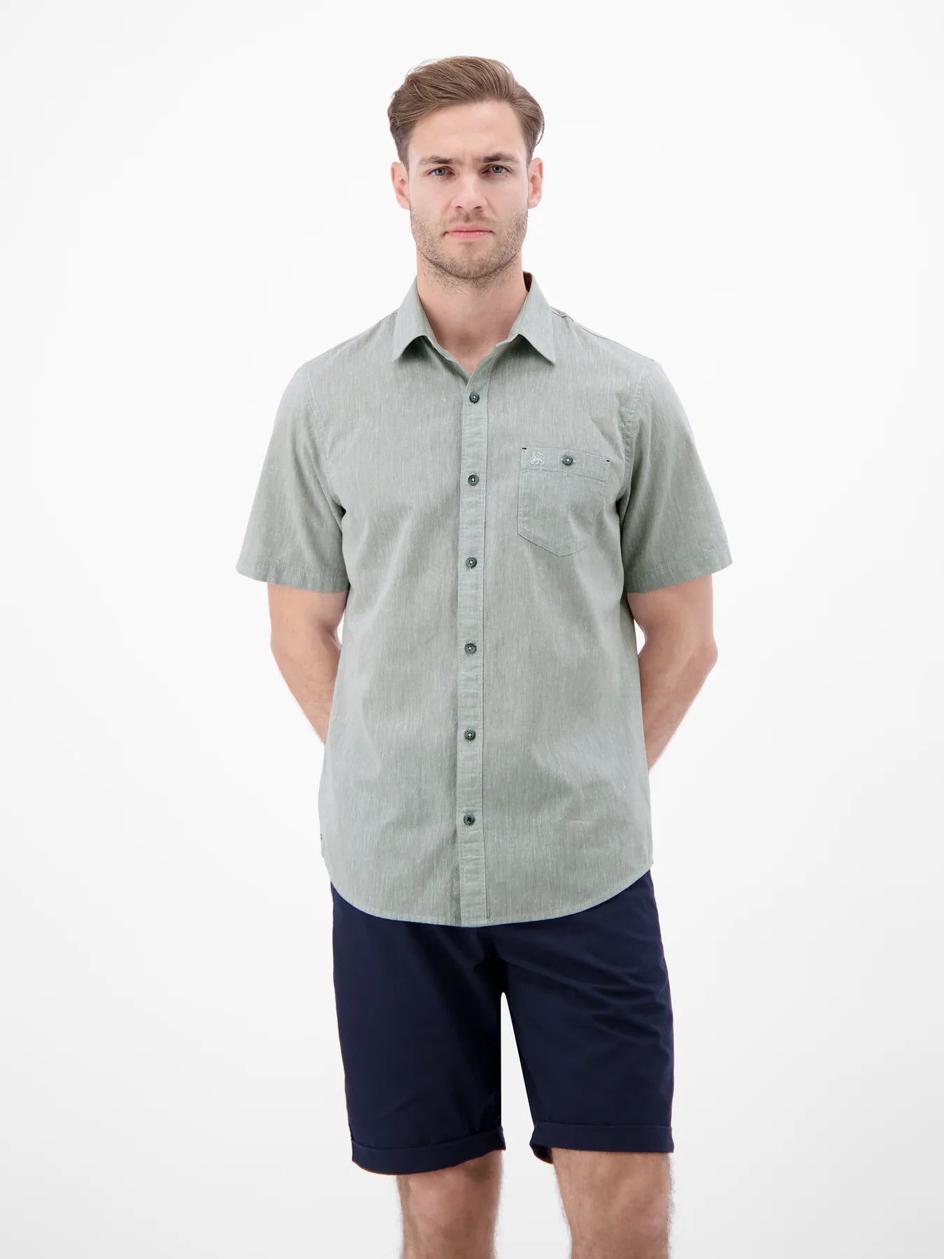 Lerros Cotton & Linen Blend SS Shirt - Storm Grey