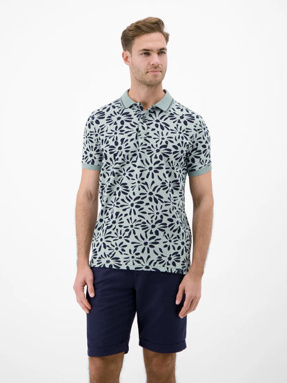 Floral Polo Shirt - Storm Grey Lerros