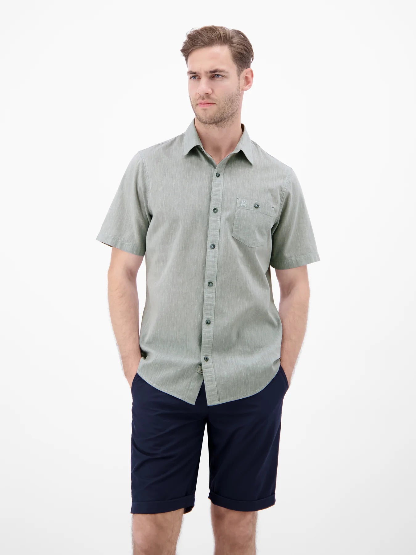 Lerros Cotton & Linen Blend SS Shirt - Storm Grey