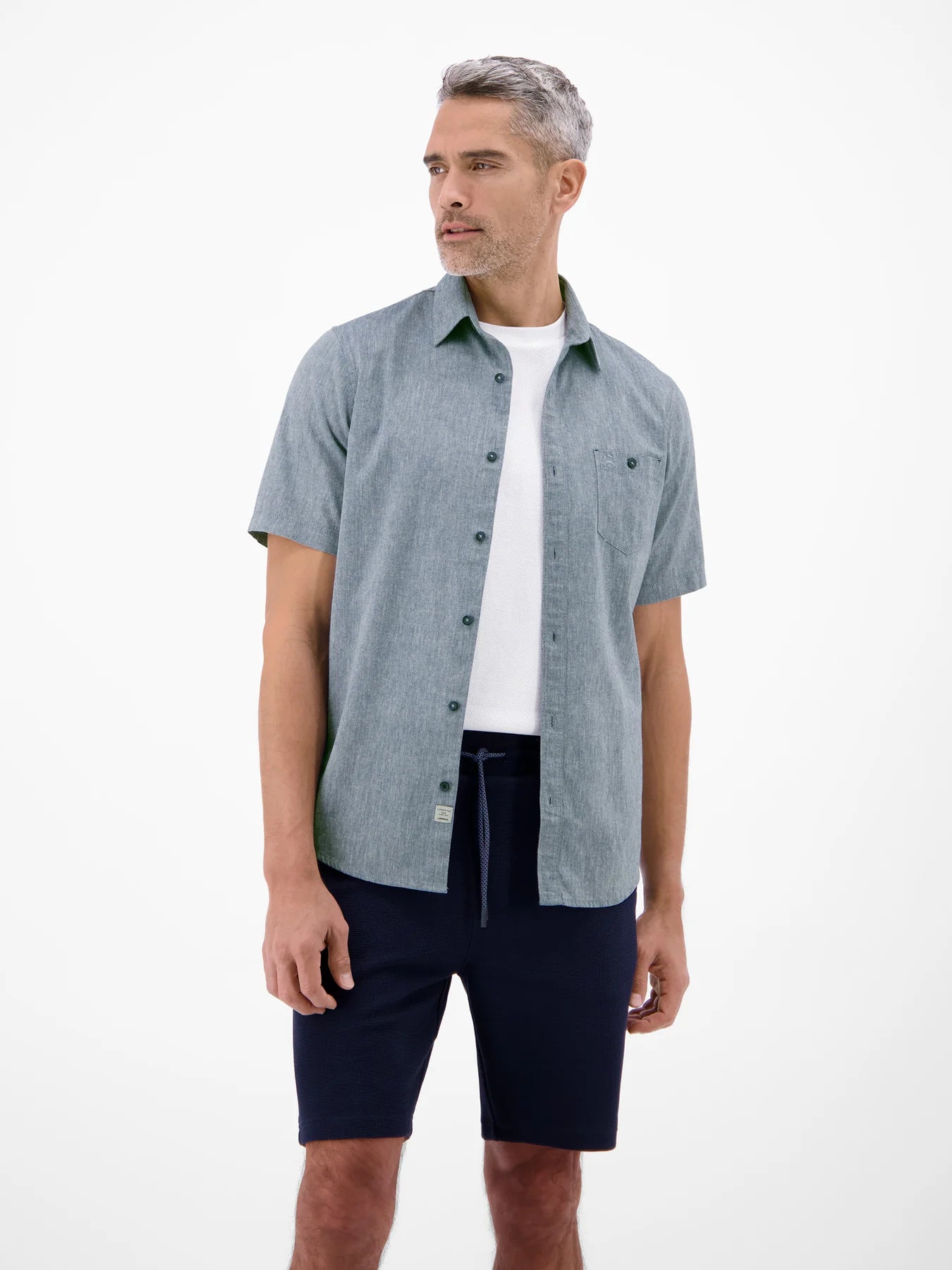 Lerros Cotton & Linen Blend SS Shirt - True Blue