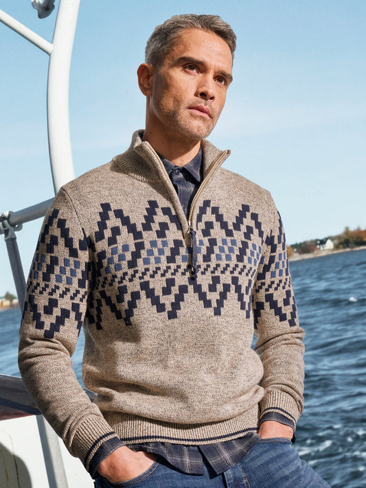 Mens Norwegian patterned sweatshirt - Tender beige