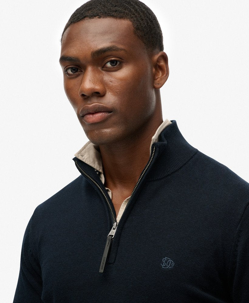 Essentials Cotton Half Zip Navy