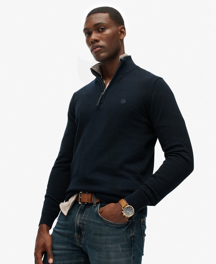 Essentials Cotton Half Zip Navy