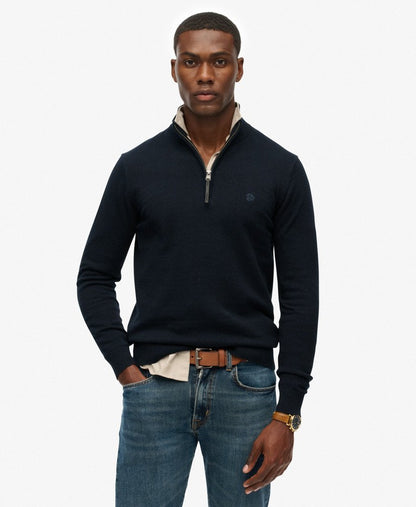 Essentials Cotton Half Zip Navy