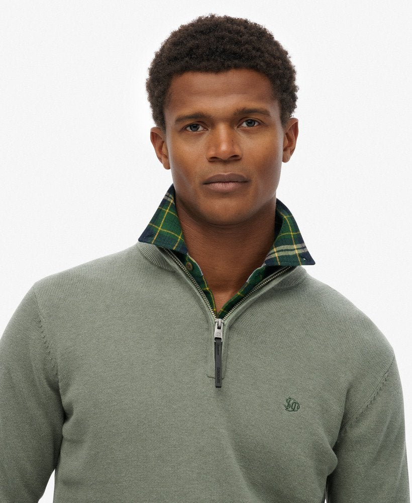 Essentials Cotton Half Zip Lily Pad Green