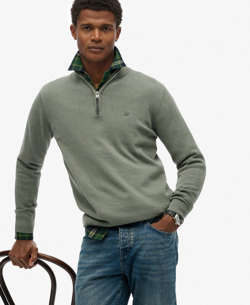 Essentials Cotton Half Zip Lily Pad Green