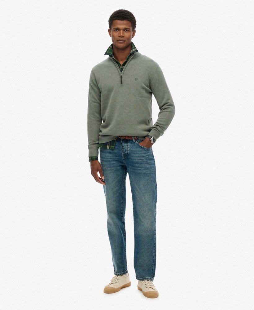 Essentials Cotton Half Zip Lily Pad Green
