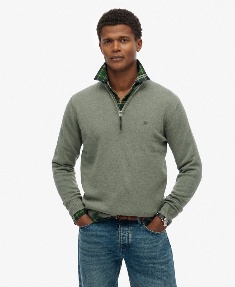 Essentials Cotton Half Zip Lily Pad Green