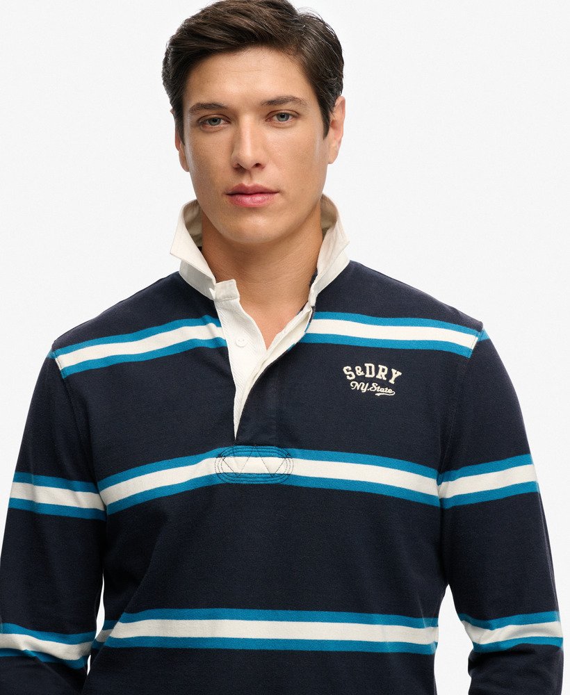 Vintage Athletic Stripe Rugby Shirt Navy